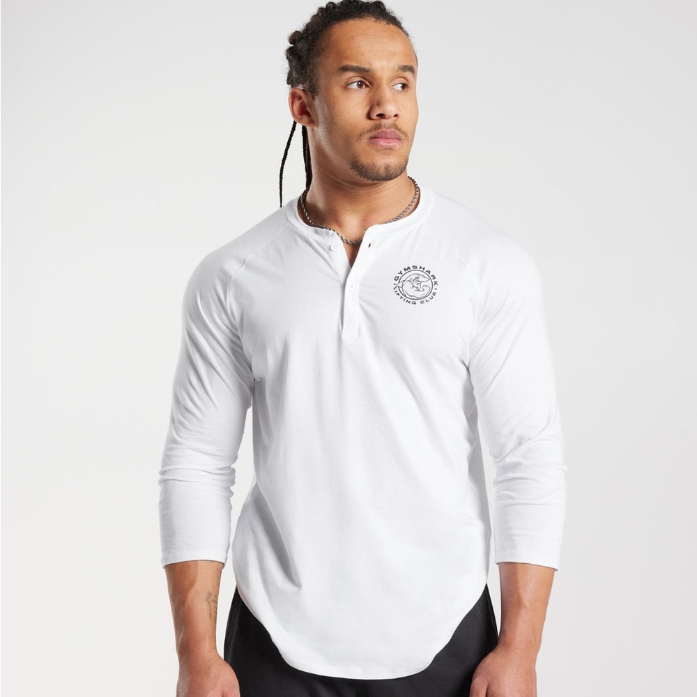 Gymshark White Long Sleeve Henley Shirt
